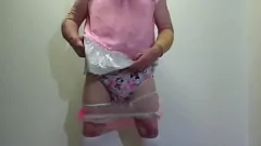Play Sissy Pinky's Wet Diaper Play with Femdom in Plastic Pants